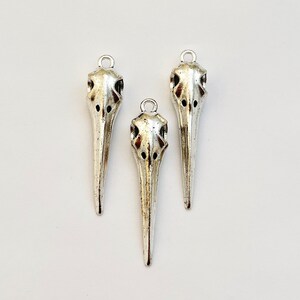 3pc Bird Skull Charm Pendants 44x11mm (Silver)