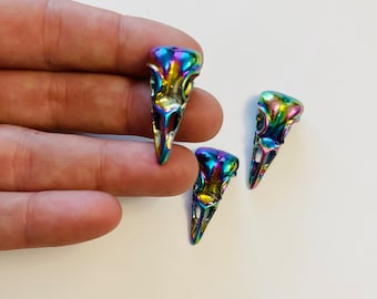 Metallic Raven Bird Skull Charm Pendants