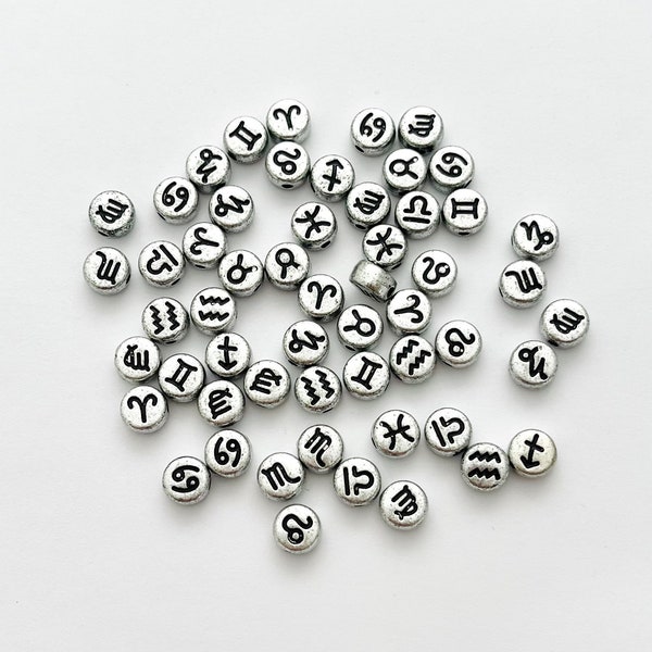 Round Zodiac Mix Beads (Silver & Black) 50-200pc