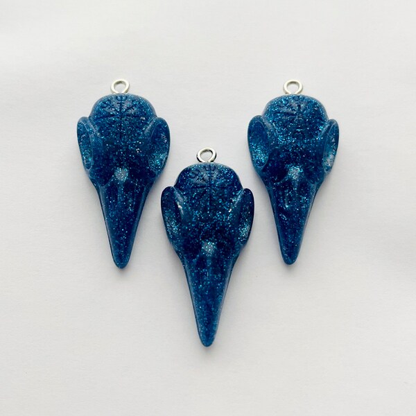 3Pcs Lg Raven Skull Viking Charm (Glitter Blue)