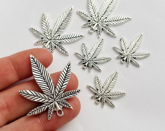 MD & LG Hemp/Pot Leaf Charms Pendants (Silver) Color 5 or 10Pc Sets