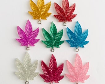 1-2pc Glitter Pot Leaf Resin Charm Pendants