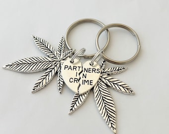 Set of 2 BFF Pot Leaf Keychains (Partners in Crime)