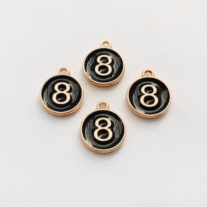 4pc 8Ball Billiards Charm Black & Gold Number 8