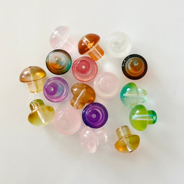 10pc LG Glass Mix Mushroom Toadstool Beads (Mixed Colors)