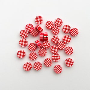 30pc Round Checkered Clay Beads (Red & White)
