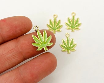 5pc Light Green Hemp/Pot Leaf Charms/Pendants Gloss Light Green