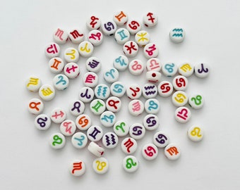 Round Zodiac Mix Beads (White) 50-200pc
