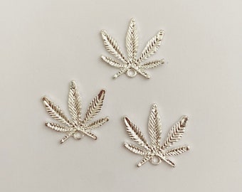 3pc MD Hemp/Pot Leaf Pendants Silver Color