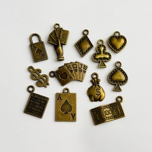 12pc Mix Casino Charm Kit - Bronze Charms Vegas Theme