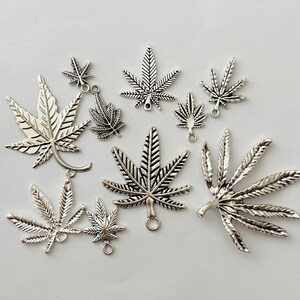 10pc Mix Set Weed/Pot Leaf Charms Pendants (Silver) Color