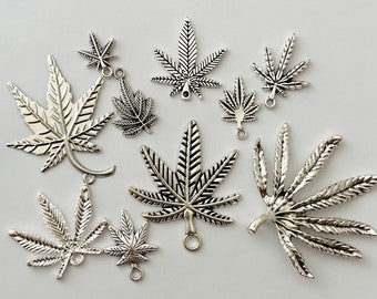 10pc Mix Set Weed/Pot Leaf Charms Pendants (Silver) Color