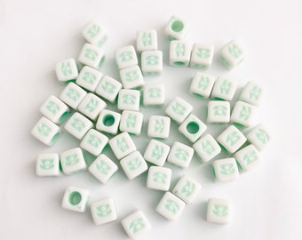 50pc Retro Phone Spacer Beads White & Mint Green Square 7mm Friendship Bracelet Beads