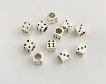 5-10Pcs 7mm Dice Spacer Beads Silver Color