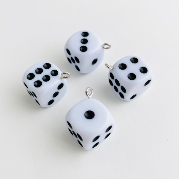 4Pc Lg Dice Charms 14mm / 0.5” (White)