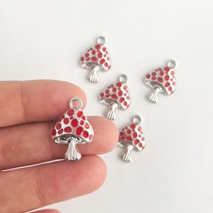 5pc Silver & Red Mushroom Charms