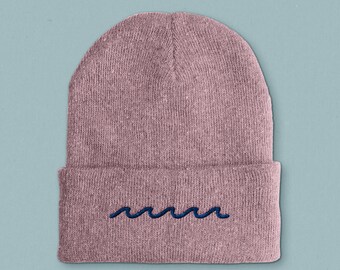Blue Wave Cuffed Beanie red Embroidery Blue Wave Cuffed Beanie red Embroidery