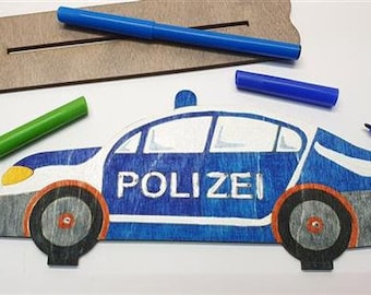 Bastellinchen Ausmalset 07 - Polizei Fahrzeuge - 5 Stück aus Holz