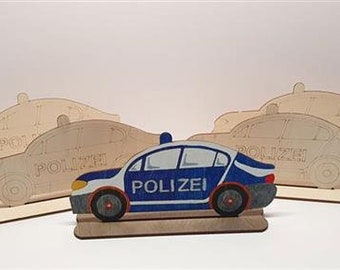 Bastellinchen Ausmalset 07 - Polizei Fahrzeuge - 5 Stück aus Holz