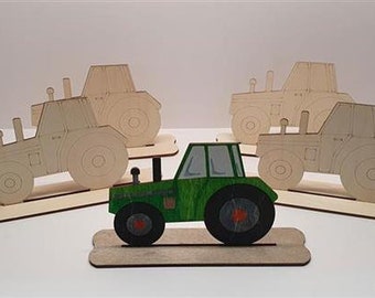 Bastellinchen Ausmalset 09 - Traktor Fahrzeuge - 5 Stück aus Holz