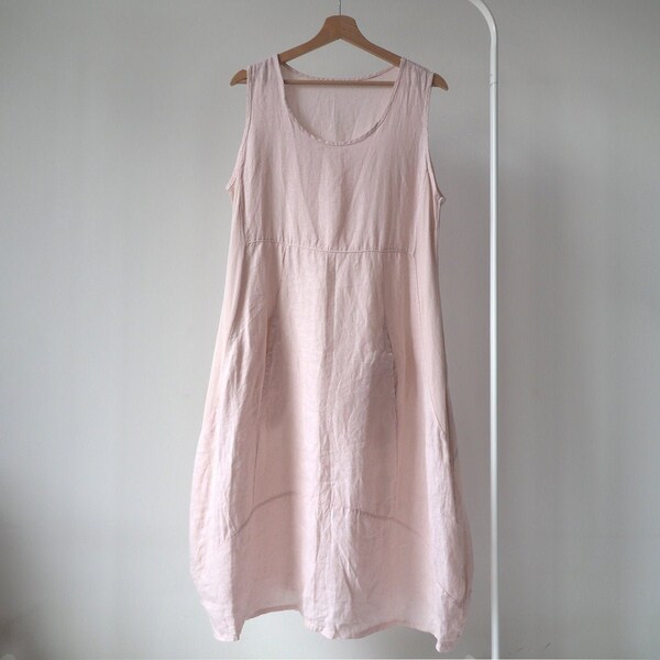 Italian linen ligh pink long natural dress tunic boho boheme hippie lagenlook pastel summer flax lino made in Italy M L (p22)