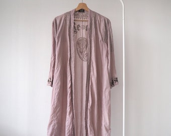 RASER embroidered blush pink robe dressing gown paisley romantic kaftan retro boho hippie Italian styled in Italy (p31)