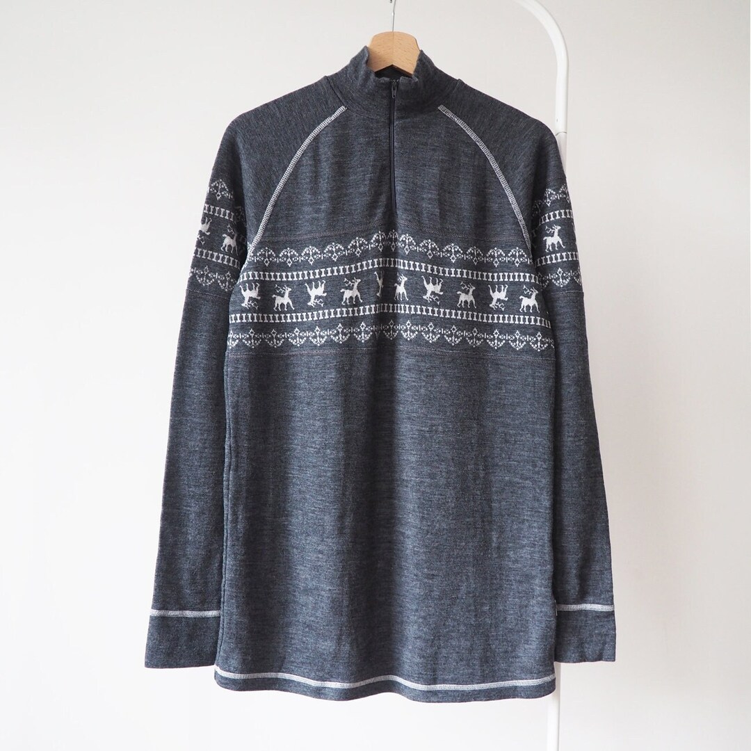 Varde Merino Wool Reindeer Half Zip Long Sleeve Top Natural Etsy