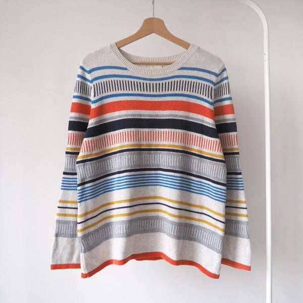 Seasalt Cornwall Bosvigo striped sweater jumper colorful boho hippie natural cotton stripe uk 16 XL (A1)