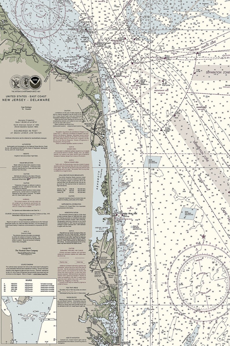 Rehoboth Delaware Nautical Chart Etsy