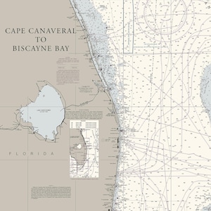 Carta náutica de la costa atlántica de Florida 2: de Cabo Cañaveral a la bahía Biscayne