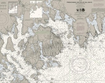 Mt Desert Island, Frenchman, Blue Hills Bay Nautical Chart Art