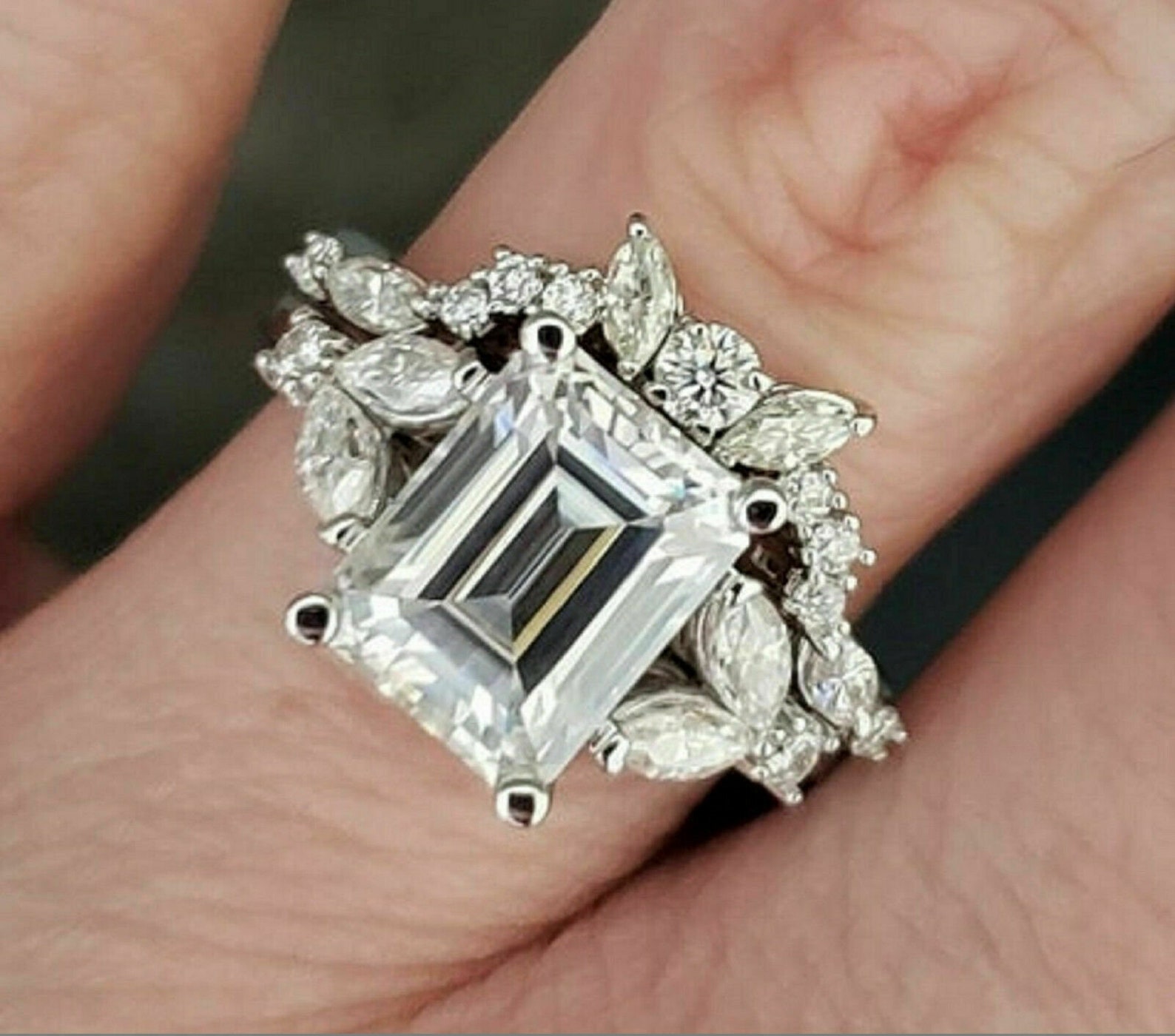 3.5 CT Emerald Cut Moissanite Wedding Ring Set Emerald Diamond Etsy