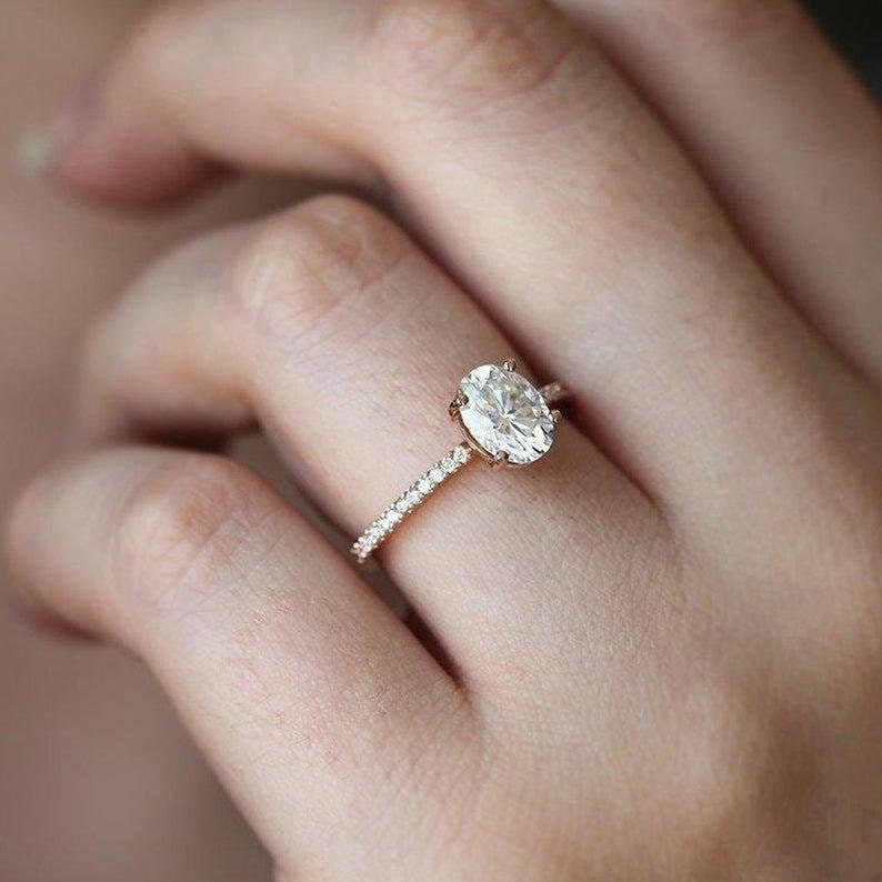 2 Ct Classic Oval Engagement Ring Solitaire accent ring Etsy