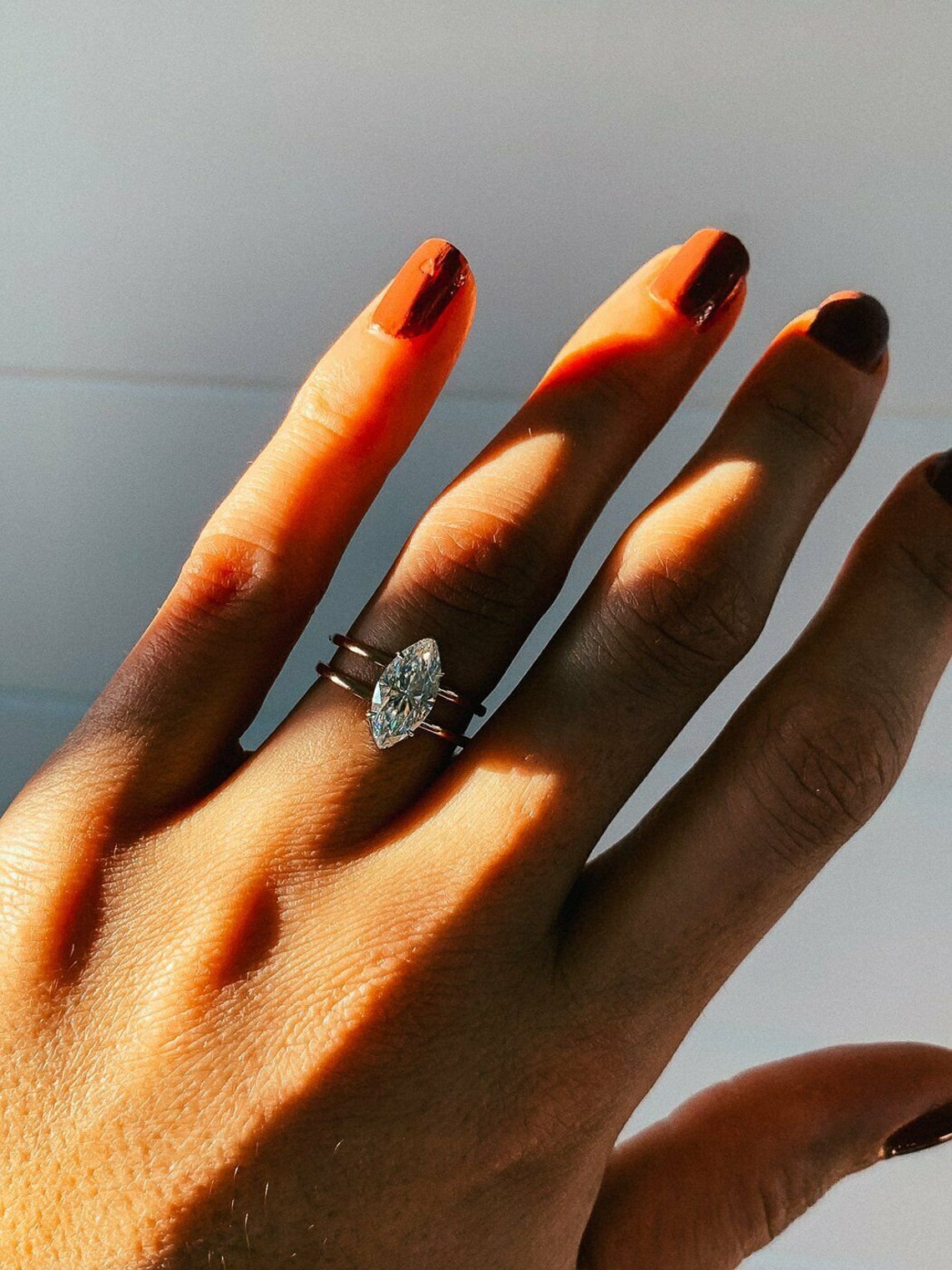 Marquise solitaire Moissanite ring guard 14k Gold Solitaire Etsy