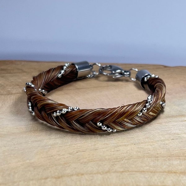 Horsehair tail hair herringbone bracelet with stainless steel chain