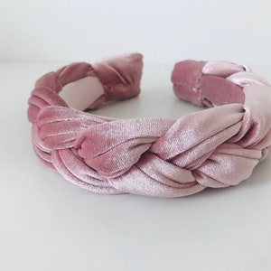 Dusky Pink Velvet Headband, Braided Headband, Plaited Headband, Fashion Headpiece, Chunky Headband