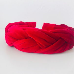 Red Velvet Braided Headband, Braided Crown, Red Headband, Chunky Headband, Ladies Headband, Fashion Headpiece, Plaited Headband