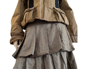 Dubbellaagse wollen pied-de-poule rok S