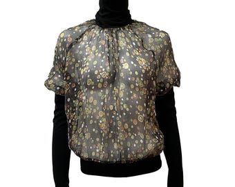 Doorschijnende blouse met zijden print S/M