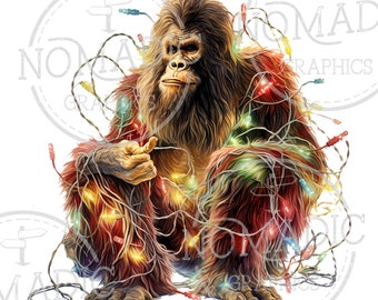 Bigfoot Christmas Lights, Sasquatch, Skunkape, Yeti PNG Sublimation Design Digital Download