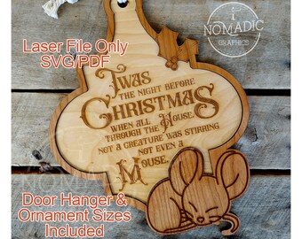 Era la noche antes de Navidad - solo archivo láser - colgador de puerta y adorno con mouse svg, pdf, archivo lightburn