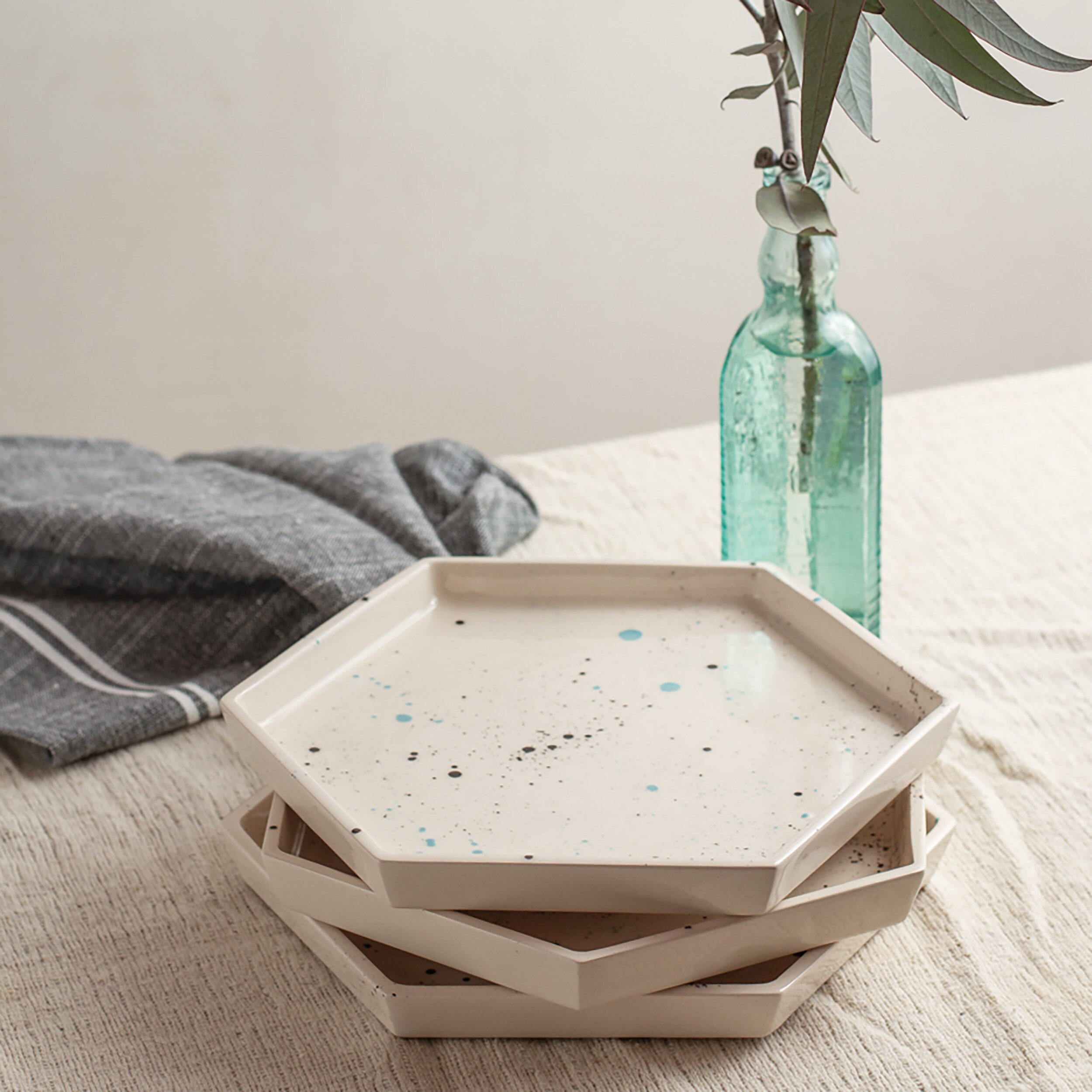 Ceramic plate Geometric shape plate White pottery plate Etsy