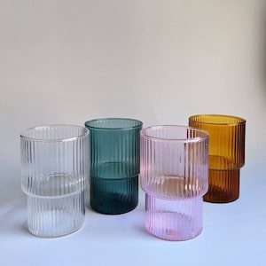 Set of two - Art Deco Minimalist colorful Lightweight  Stackable Mocktail Glass Cups