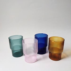 Set of two - Art Deco Minimalist colorful Lightweight  Stackable Mocktail Glass Cups