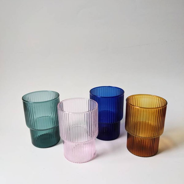 Set of two - Art Deco Minimalist colorful Lightweight  Stackable Mocktail Glass Cups