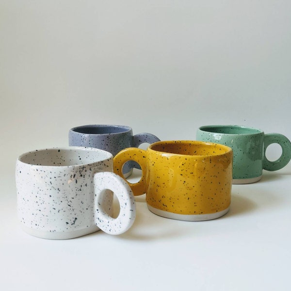 Artsy Minimalist Nordic Style Flecked Melange Cottage-Core Ceramic Wide Mug 10 Fl oz