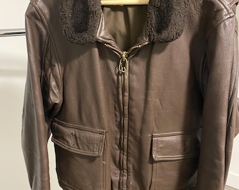 Vintage 1960's/70's Brown US NAVY M444 Leather Flight Jacket