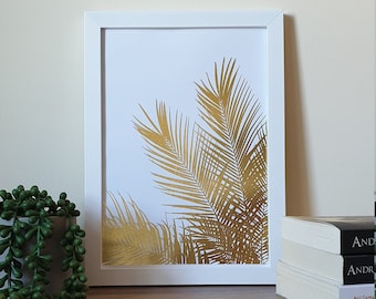 A4 Metallic Foil Leaves Wall Art, Boho Print in Copper, Gold, Silver or Rose Gold Foil