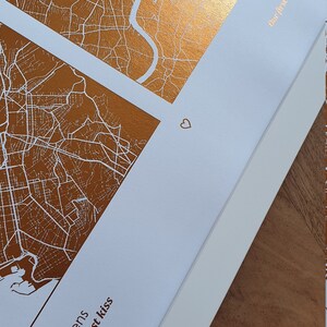 A4 Any Two Locations Metallic Map Print, Custom Multi Location Foil Map Personalised Print in ...