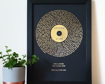 A4 Arte de letras de canciones metálicas de lámina personalizada, canción favorita Impresión lírica de lámina metálica personalizada, impresión de discos